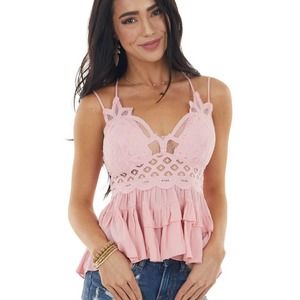 Entro NWT carnation pink peplum lace criss cross shirt top M